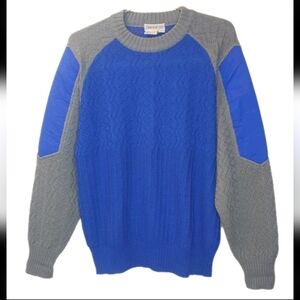Vtg Obermeyer Copper Wool Sweater Large Textured Colorblock Blue Gray Crewneck